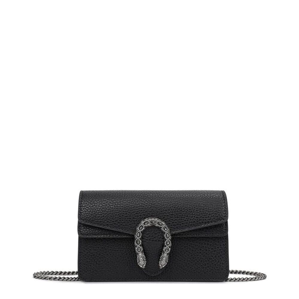 Black Leather Shoulder Bag with Silver Horsebit Accent